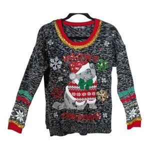 United States Sweaters Meowy Christmas Cat Sequin Sweater Size Medium